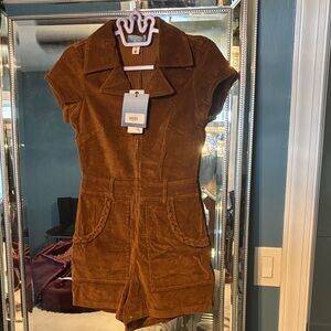 Brown Corduroy Short Sleeve Romper